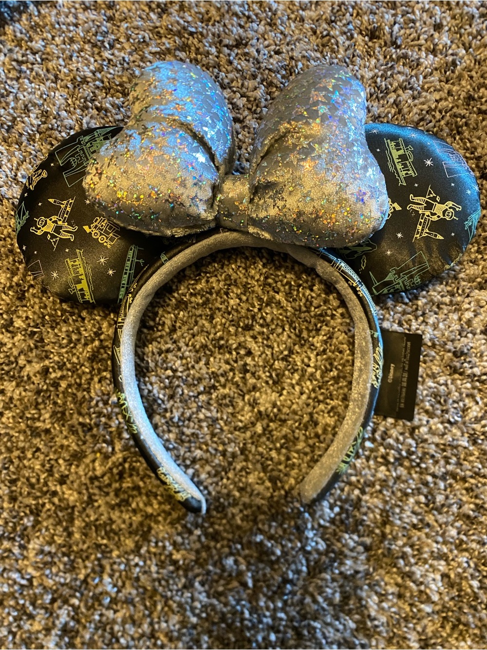 Disney Silver Glitter Minnie Ears Headband with Black Print Ears